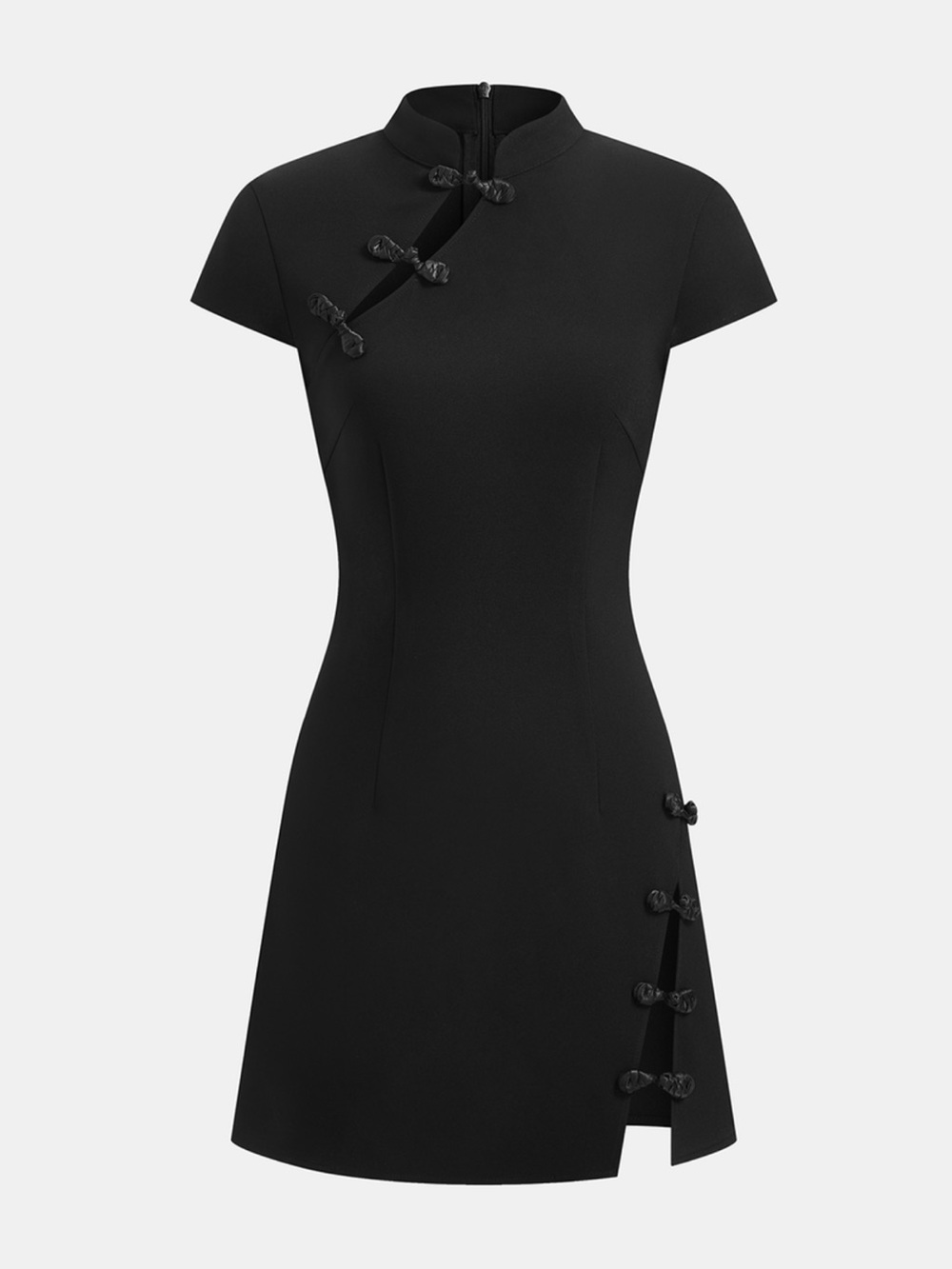 Commense Black Short Sleeve Mandarin Dress